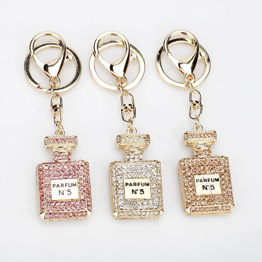 Creative Rhinestone Car & Bag Keychain — Full Diamond Perfume Bottle Pendant for Women’s Accessories