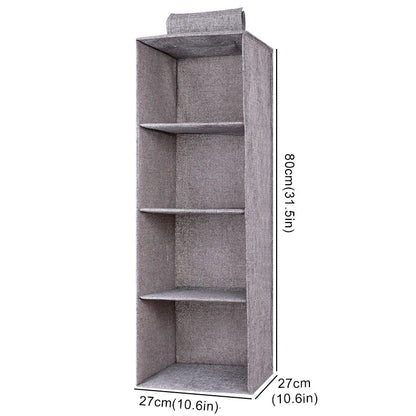 Cotton Linen Hanging Storage Bag with Drawers — Collapsible Wardrobe Organizer Box and Clothes Holder Shelves