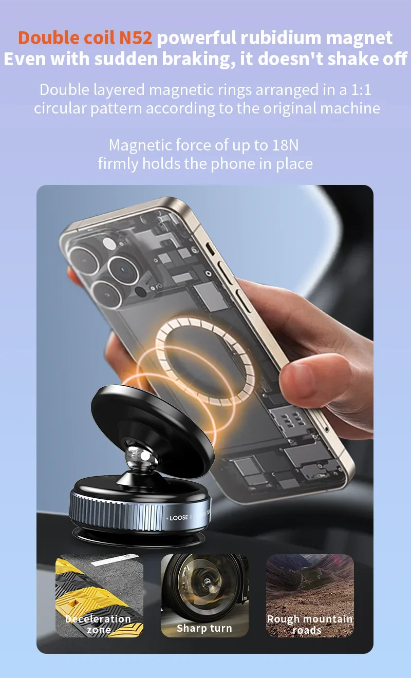 Magnetic Car Phone Mount – 360° Rotation, Vacuum Adsorption with Super Strong Suction for iPhone 12-16 Smartphones