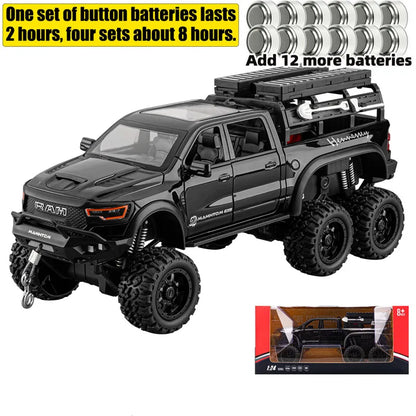 1:24 Dodge Mammoth RAM 1000 TRX 6x6 Diecast Model Car – Metal Alloy Toy with Lights for Kids & Collectors Gift