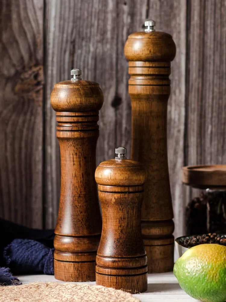 Solid Wood Salt and Pepper Grinder Set: 5", 8", 10" - Adjustable Ceramic Grinder, Kitchen Cooking Tools
