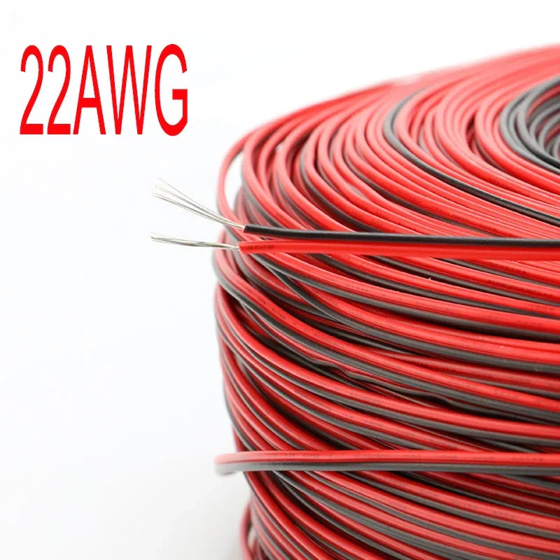 2 Pin Electrical Wire – Tinned Copper 18/20/22/24/26 AWG PVC Insulated Red & Black Cable for LED Strip Extension