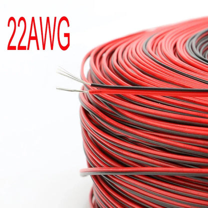 2 Pin Electrical Wire – Tinned Copper 18/20/22/24/26 AWG PVC Insulated Red & Black Cable for LED Strip Extension