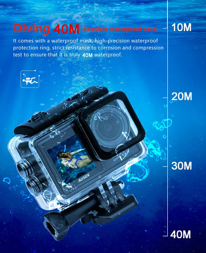 AUSEK S81TRW 5K Action Camera – 4K60FPS, 48MP, EIS, 5X Zoom, 1080P Webcam, Wi-Fi Vlog Sports Cam with Remote & Optional Filters