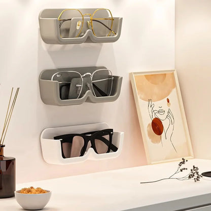 High-End Wall Mounted Glass Display Cabinet - Perforation-Free Sunglasses Storage Rack for Home Organization