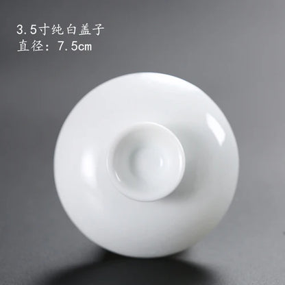 Ceramic Sancai Tea Bowl with Lid – Blue & White Porcelain Cover for Kungfu Tea Set Household Accessories