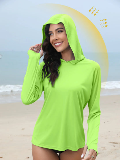 Women’s Sun Protection Hoodie – Thumb Hole & Hidden Ponytail Hooded UV Running Fitness Shirt Breathable Outdoor Sports Top