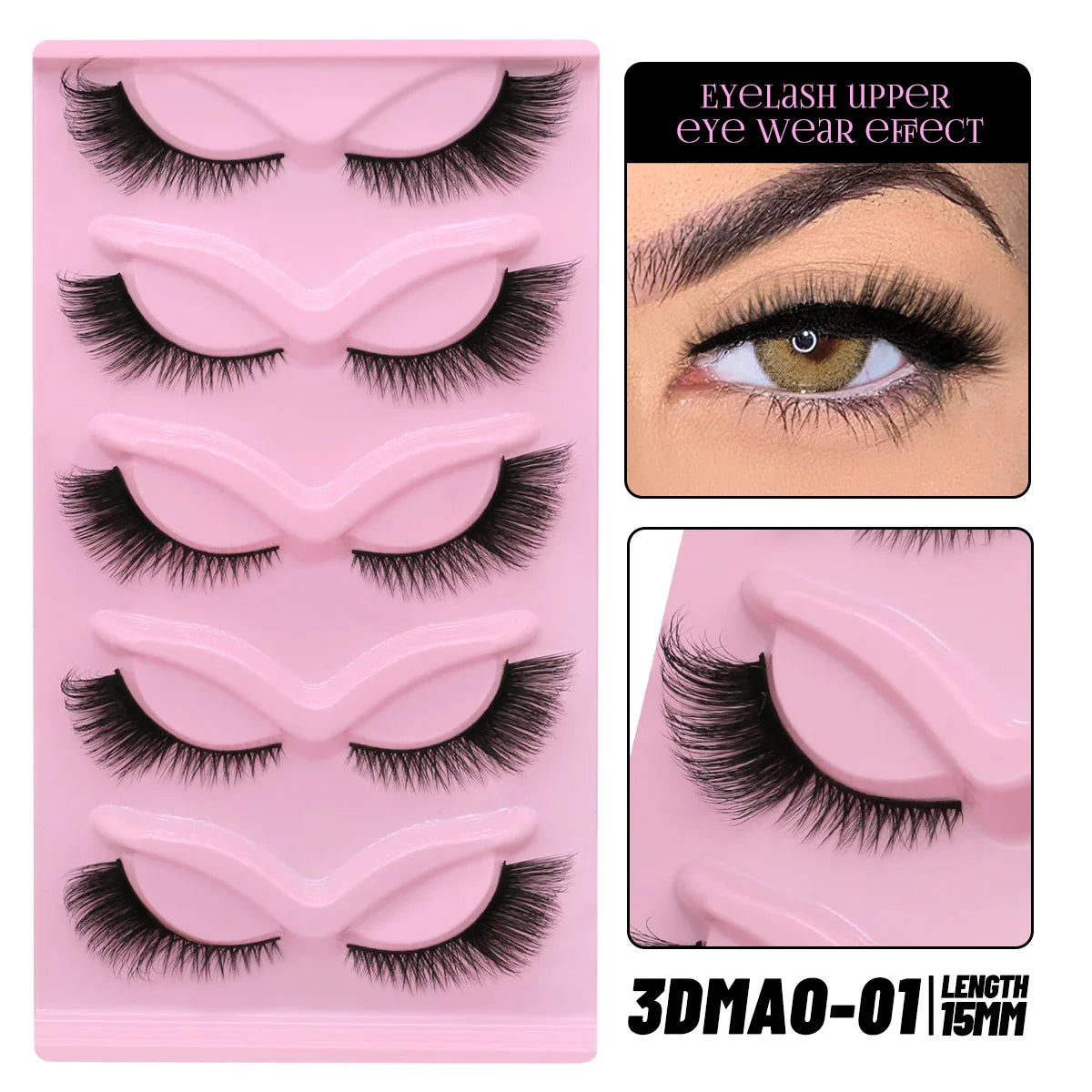 GROINNEYA Cat Eye False Eyelashes – Natural Long Clear Band Winged End Faux Mink Lashes for Eye-Enhancing Makeup