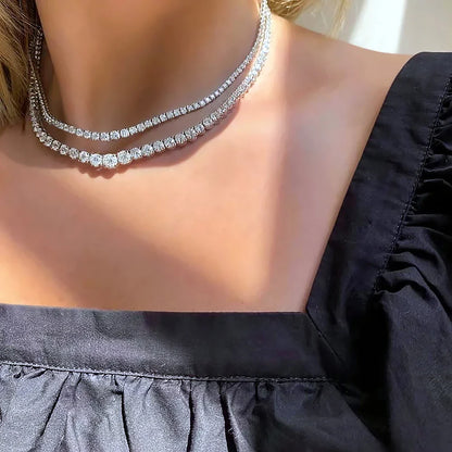 Moissanite Tennis Necklace with Certificate – 3–5mm Gradient Diamond Riviera Necklace in S925 Silver Choker for Women