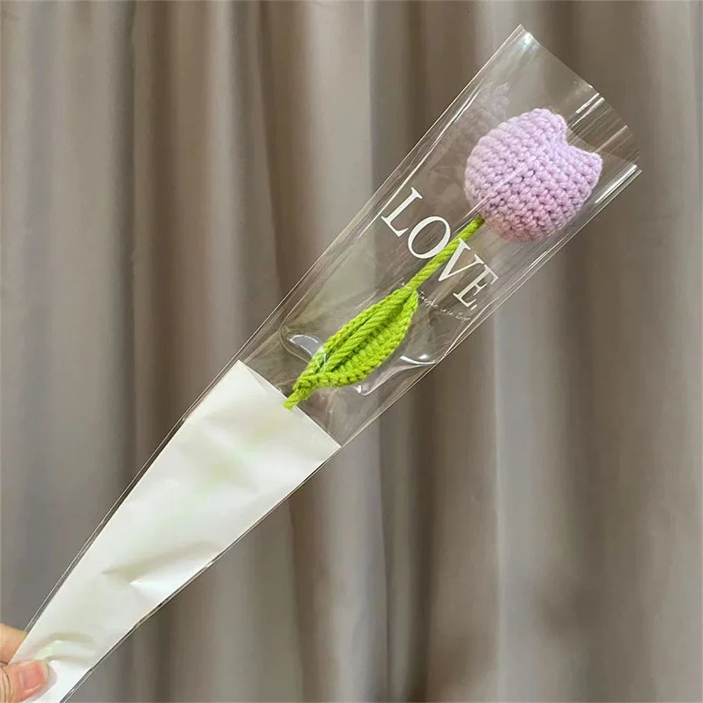 Hand-Knitted Rose, Tulip & Sunflower Bouquet – Crochet Simulation Floral Arrangement for Home Table Decor