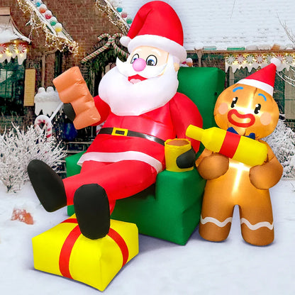 Merry Christmas Tree Arch Inflatable – Santa Claus Sleigh Decoration with LED Light for Home, Garden, and New Year Party Decor