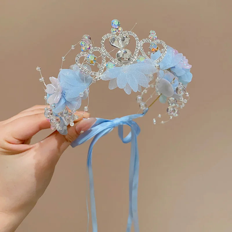 Girls Flower Wreath Crown - Rhinestone Fairy Princess Headband for Weddings & Birthdays