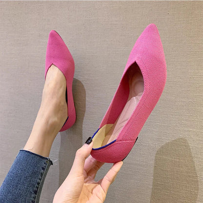 Women’s Knitted Elastic Flat Shoes Plus Size 42–43 – Soft Comfortable Slip-On Flats for Spring & Autumn