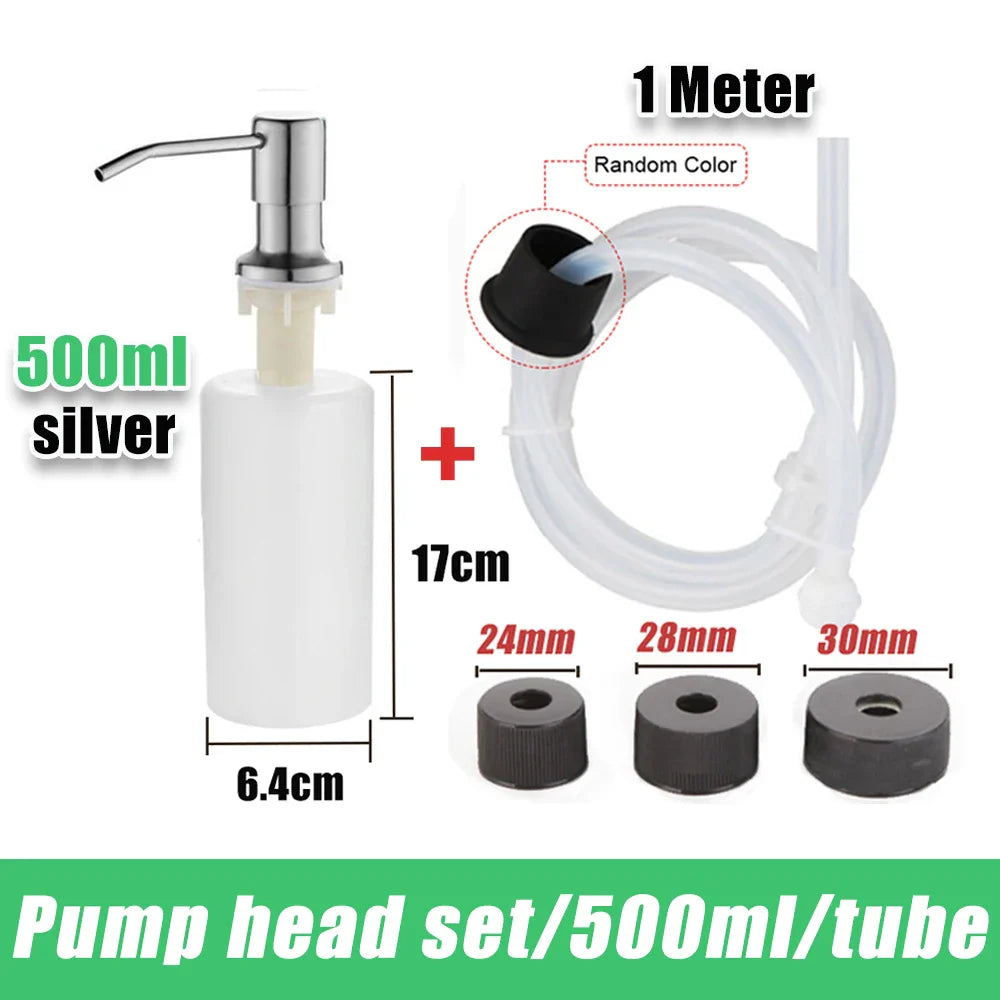 304 Stainless Steel Kitchen Sink Soap Dispenser — Extension Tube & Pump Head for 350/500ml Dish Soap Bottles