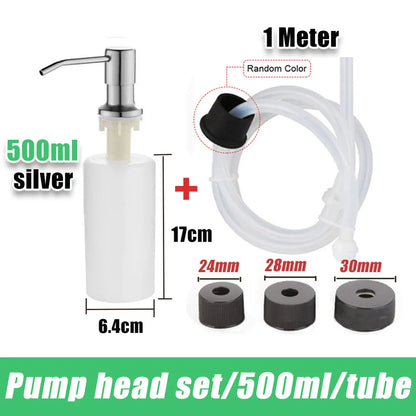 304 Stainless Steel Kitchen Sink Soap Dispenser — Extension Tube & Pump Head for 350/500ml Dish Soap Bottles
