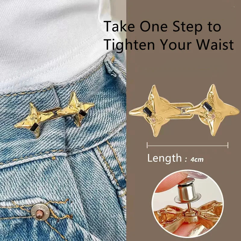 Four-Pointed Star Adjustable Waist Tightener Buckle – Fashion Jeans Waist Cincher Clip Accessory