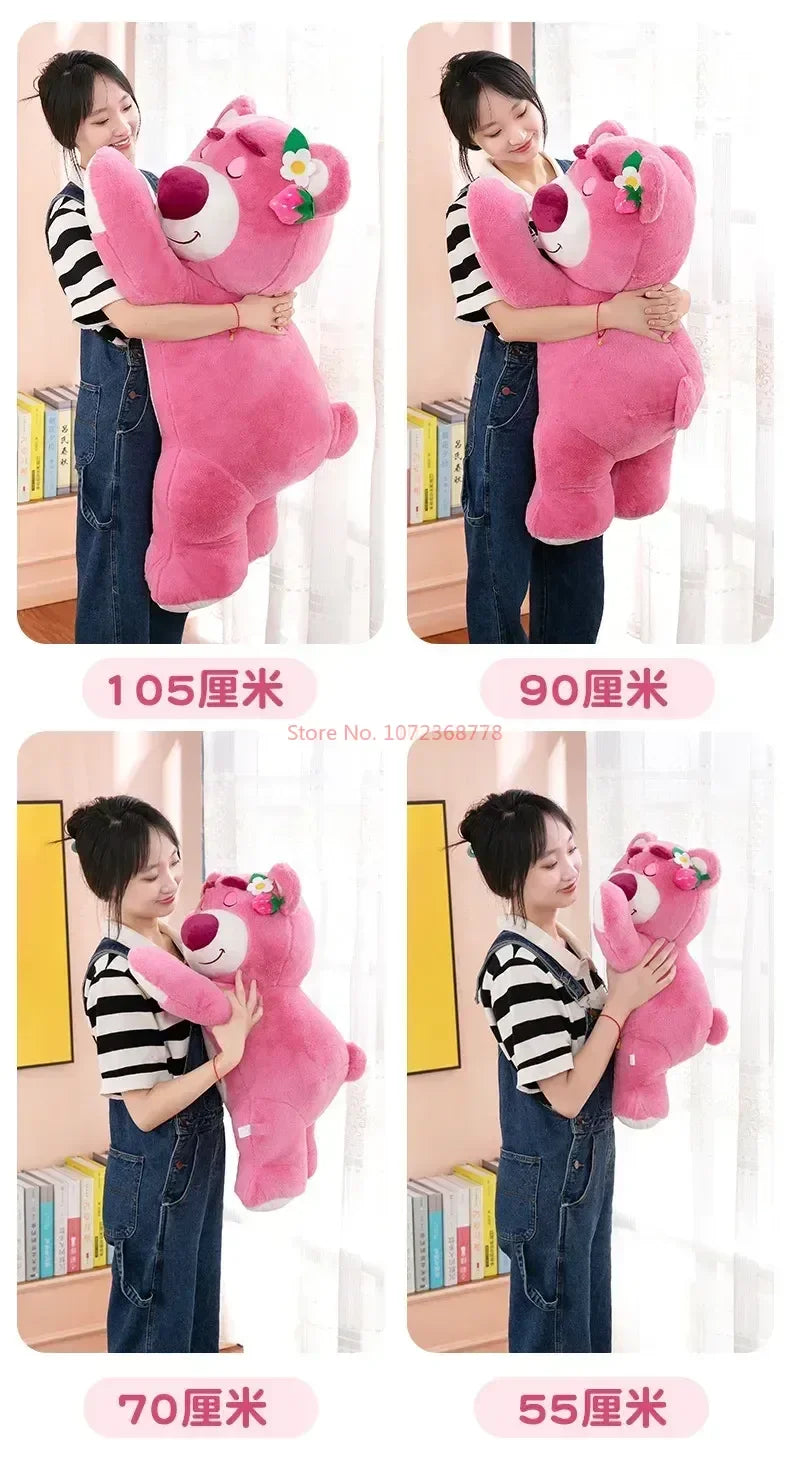 New Disney Kawaii Toy Story Lotso Bear Plush Pillow – Strawberry Sofa Stuffed Toy for Kids & Birthday Gift