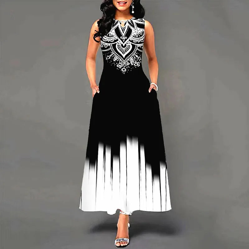 Women’s Loose Floral Vintage Maxi Dress – Ruffled Hole Summer Camis Big Size Elegant Party Dress