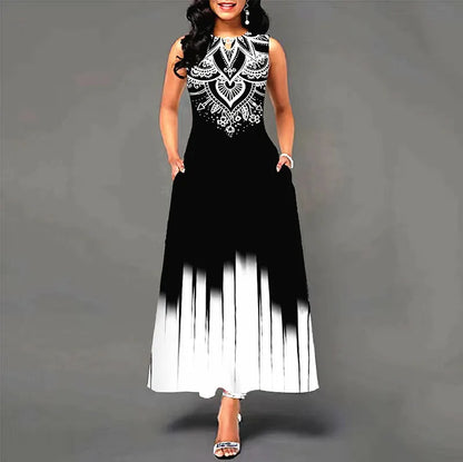 Women’s Loose Floral Vintage Maxi Dress – Ruffled Hole Summer Camis Big Size Elegant Party Dress