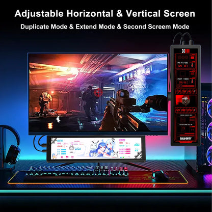 Portable Stretched Monitor - 1920x440 IPS LCD Display for Raspberry Pi, AIDA64 PC & Laptop Setup