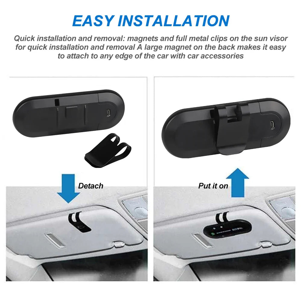 Bluetooth Handsfree Car Kit Speaker with Sun Visor Clip – Wireless Stereo MP3 Audio Receiver & Speakerphone