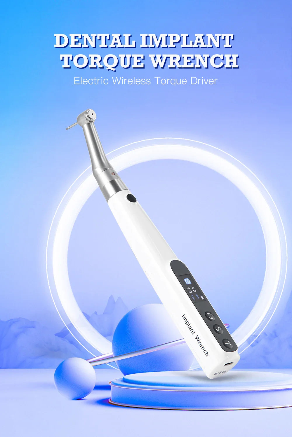 AZDENT Wireless Dental Implant Motor – Electric Torque Driver with 16 Screwdrivers & Contra Angle