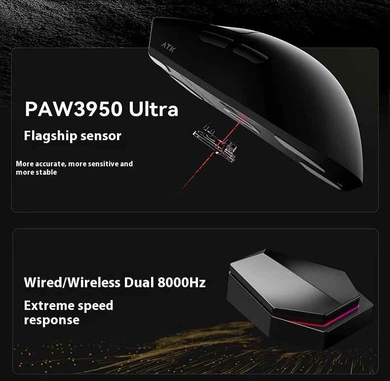 NEW ATK X1 Ultimate Wireless Gaming Mouse — PAW3950 Ultra, 8K Polling Rate, 2.4G, 0.3ms, 500mAh, 750IPS, 42,000 DPI for PC & Laptop