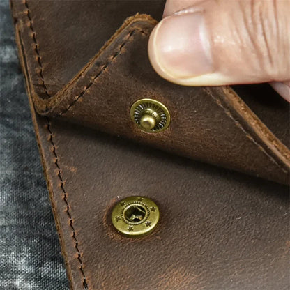 Men's Genuine Leather Short Wallet with Chain – Zipper Clutch, Trifold Purse, Card Holder & Coin Purse for Men