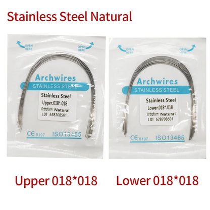 2 Packs Stainless Steel Arch Wires – 20pcs Natural Round & Rectangle Wires for Upper & Lower Braces