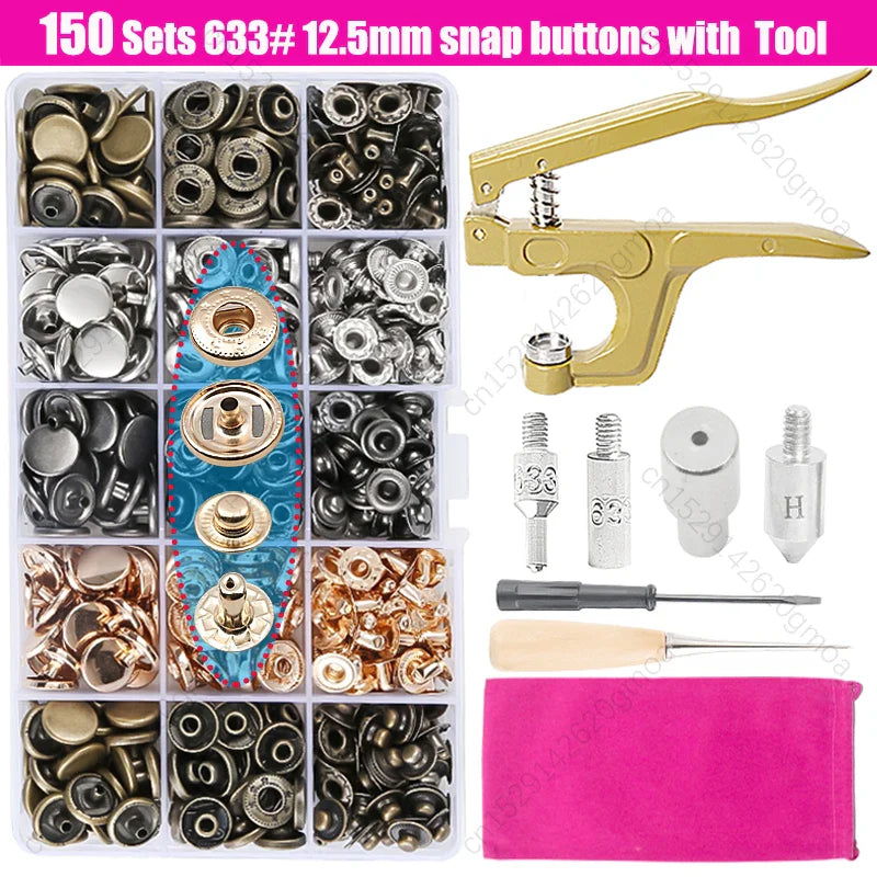 Metal Snap Fasteners Button Kit with Installation Pliers – Sewing Accessories for Jackets, Clothing & Leather Craft