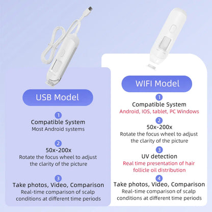 50X–200X Hair Follicle & Scalp Analyzer Microscope – High Definition Skin Detector with App Support Wireless Skin Testing Tool