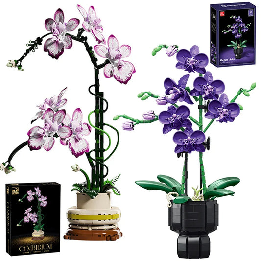 Orchid Cymbidium Building Blocks Set – DIY Potted Phalaenopsis Flower Simulation Toy for Valentine’s Gift