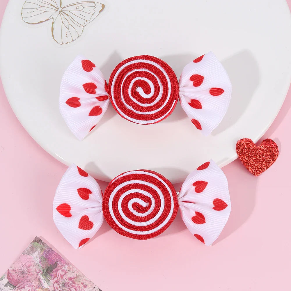 2-Piece Candy Bow Hair Clips – Sweet Strawberry & Heart Print Barrettes for Girls & Kids