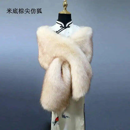 32-Color Luxury Faux Fox Fur Shawl – Women’s Plush Winter Scarf, Wrap & Cape for Wedding & Coat