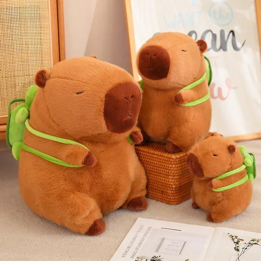 Cute Turtle & Capybara Plush Backpack Pendant – Strawberry Hat Soft Stuffed Toy for Kids Birthday Gift