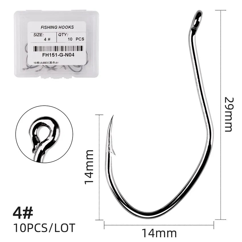 10pcs Catfish Fishing Hooks – High Carbon Steel Barbed Circle Hooks 6/0–10 V-Sharp Tackle