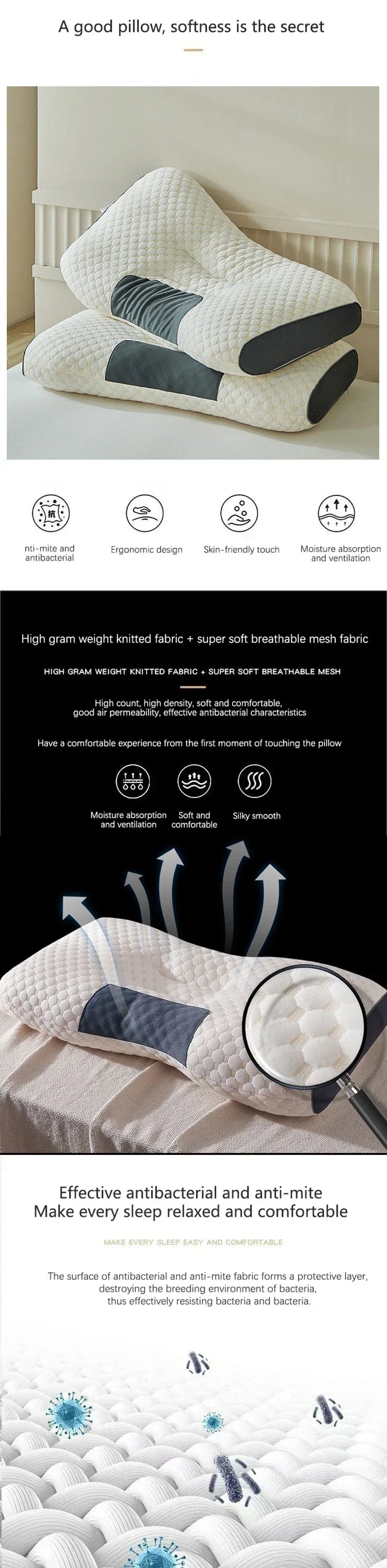 2024 New Neck Pillow – Cervical Orthopedic Soybean Fiber Massage Pillow for Sleep & Neck Protection