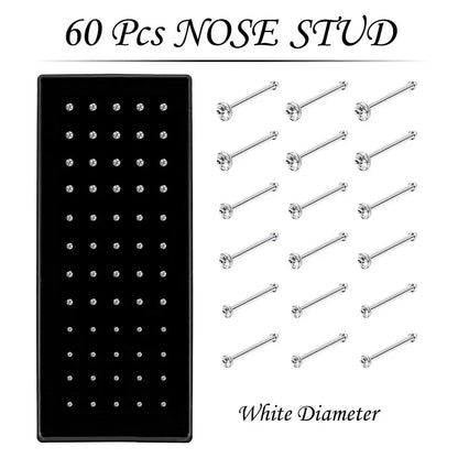 Women’s Crystal Stainless Steel Nose Stud – Hypoallergenic 1.8mm Straight, L, or Screw Nose Ring Jewelry