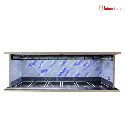 1:64 Scale Garage Scene Model with Lights – Assembled Parking Lot Diorama for Miniature Car Display