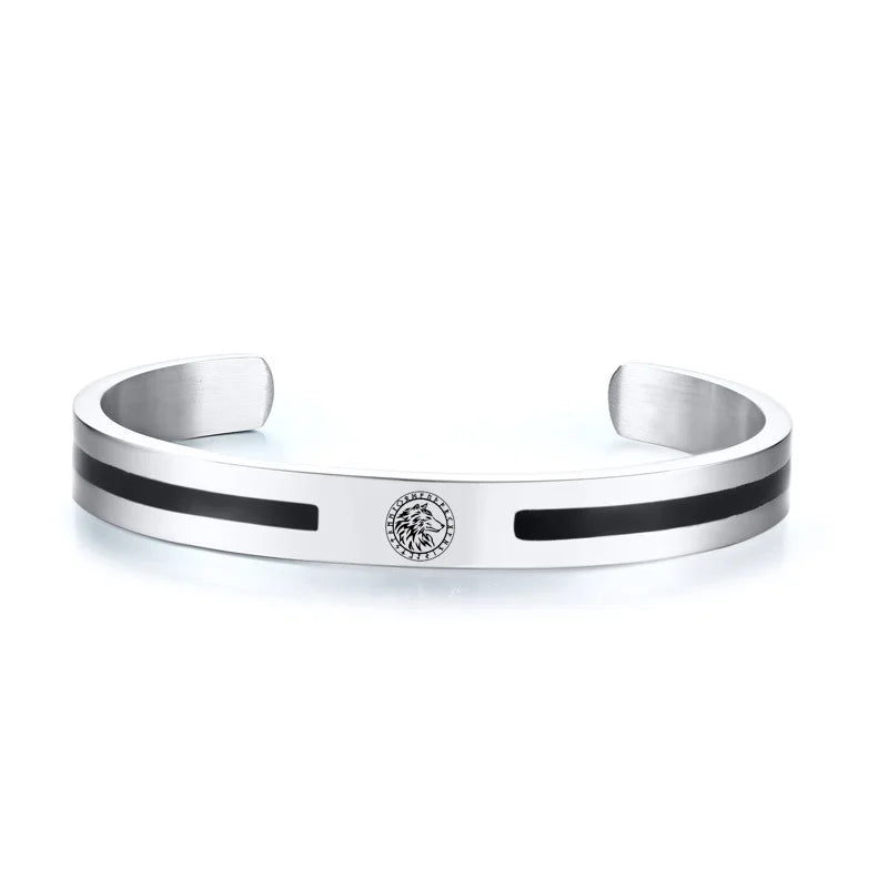 Men's Enamel Bangle - Viking Logo Cuff Bracelet, Stainless Steel Minimalist Bangle for Gentlemen