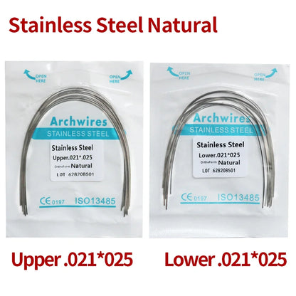 2 Packs Stainless Steel Arch Wires – 20pcs Natural Round & Rectangle Wires for Upper & Lower Braces