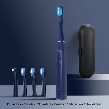 Seago SG-575 Sonic Electric Toothbrush – USB Rechargeable Adult Toothbrush with 4 Replacement Heads, Travel Case & 360-Day Battery Life, IPX7 Waterproof