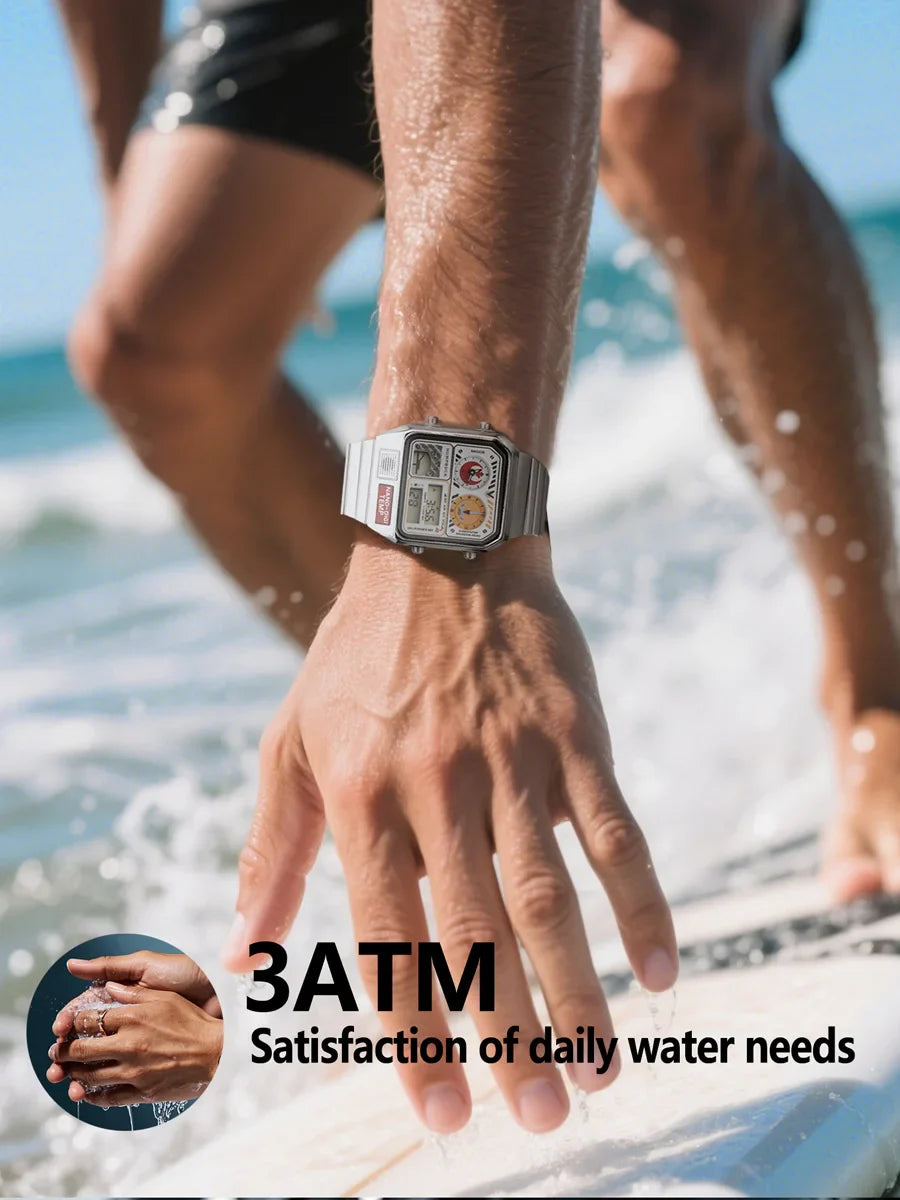HUMPBUCK Men’s Digital Watch – Multifunctional Classic Wristwatch with Temperature, Stopwatch, Dual Time & Calendar
