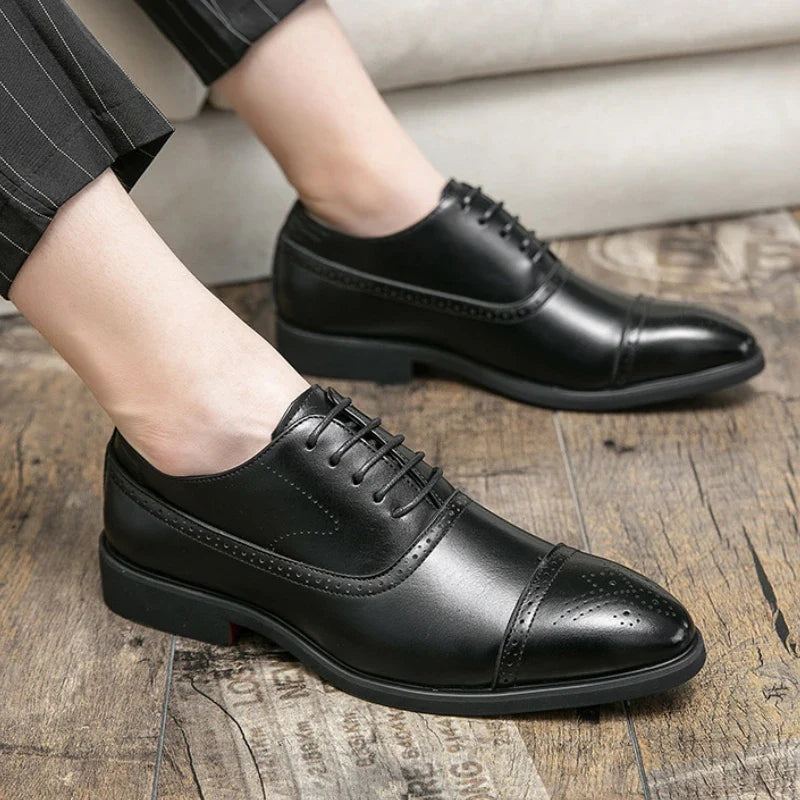 Men’s Red Sole Leather Oxford Shoes - Pointed Toe Lace-Up Business, Office, Party & Wedding Dress Shoes