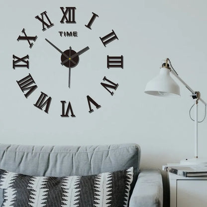 3D Acrylic Roman Numerals Digital Mirror Wall Clock – Large Round DIY Self-Adhesive Fashion Clock