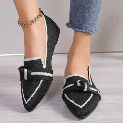 Women's Luxury Loafers – Pointed Toe Ballet Flats, Slip-On Casual Shoes with Low Heel and Butterfly Design