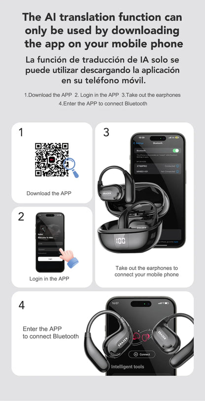 ERAZER XT66PRO Bluetooth Earphones – ASMR Headsets, DIY App, AI Translator, Wireless Earbuds with 13-Hour Battery Life & Display