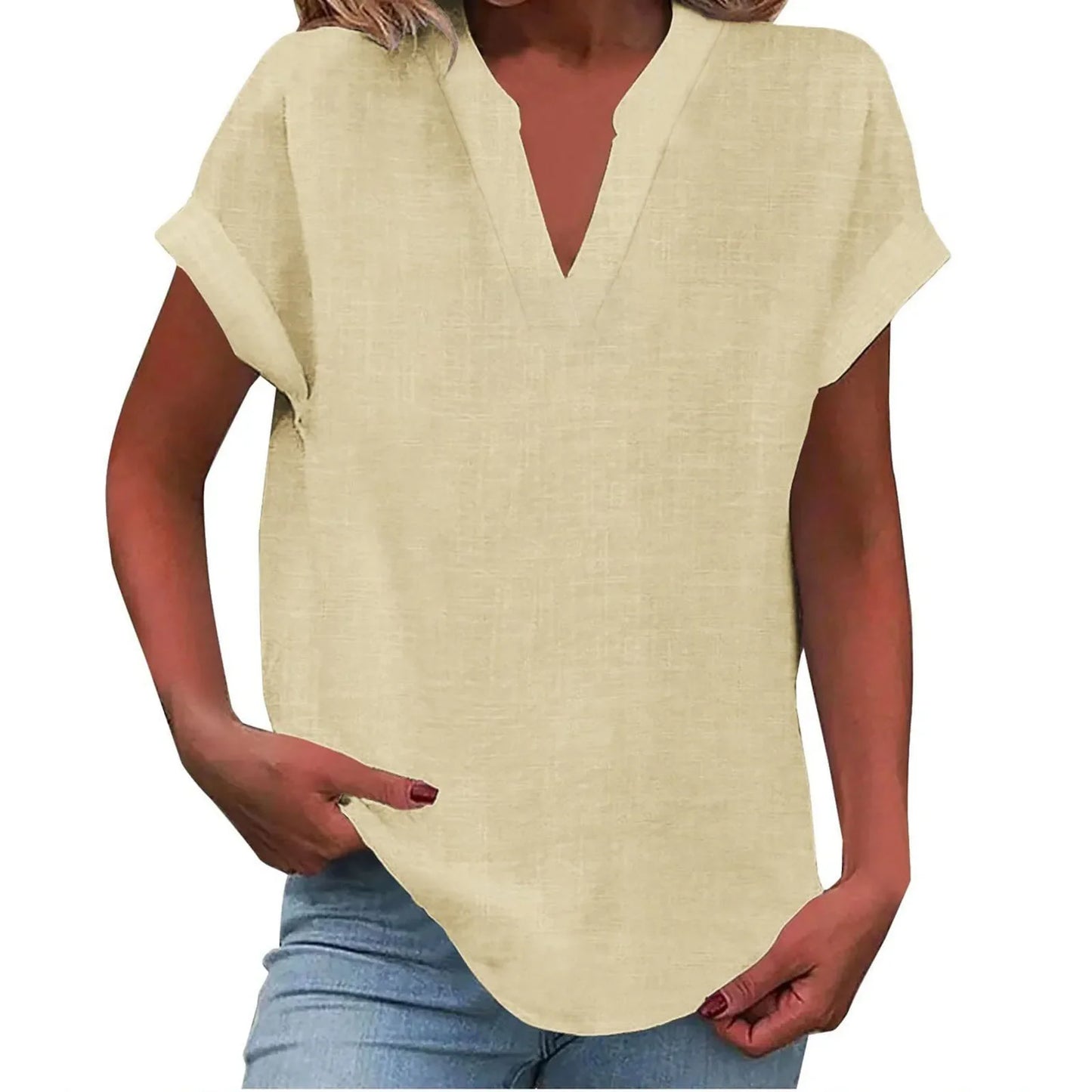 Women’s Summer Cotton Linen V-Neck Button Down Shirt 2025 – Breathable Solid Color Casual Office Blouse