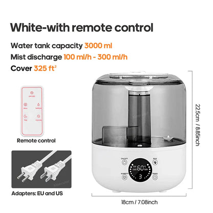 KINSCOTER 3L Air Humidifier – Large Capacity Aroma Diffuser with Remote Control & Timer for Home and Plants