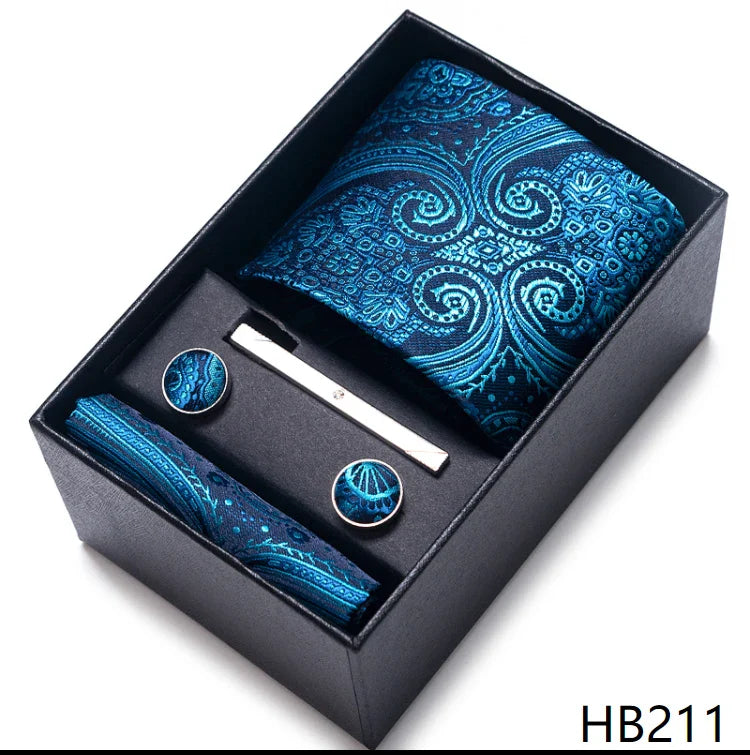 Men’s Tie and Pocket Square Gift Set – 2023 Mixed Colors Paisley Necktie in Box, Wedding Suit Accessory